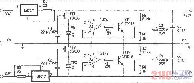LM317構(gòu)成的恒流并聯(lián)穩(wěn)壓電源電路圖.jpg