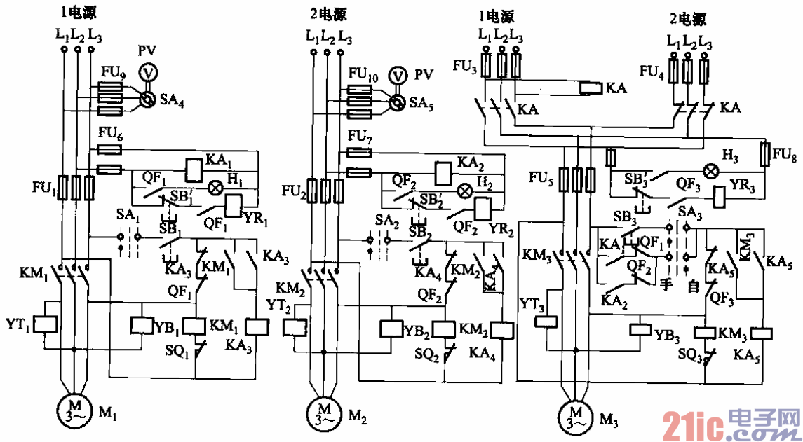 136.雙路電源用低壓斷路器（電動機合閘）互投電路.gif