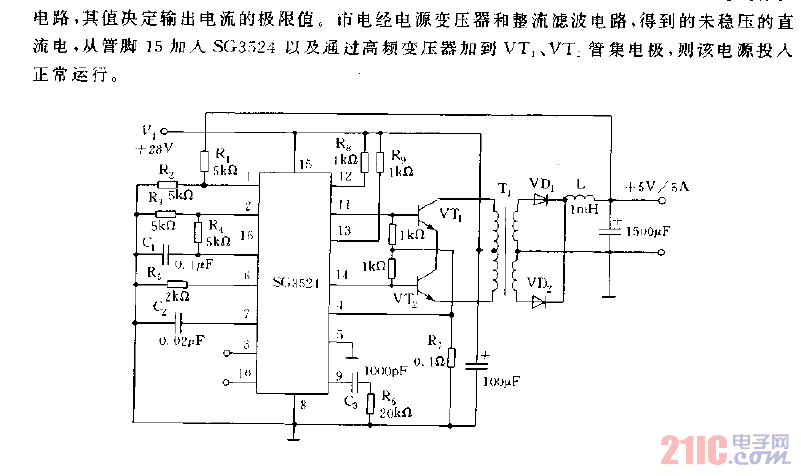 由SG3524構(gòu)成的推挽式PWM穩(wěn)壓電源電路圖.gif