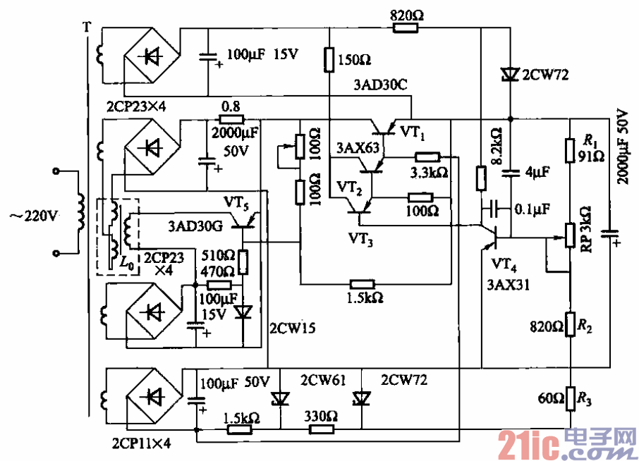 37.具有飽和電抗器的可調(diào)式穩(wěn)壓電源電路.gif
