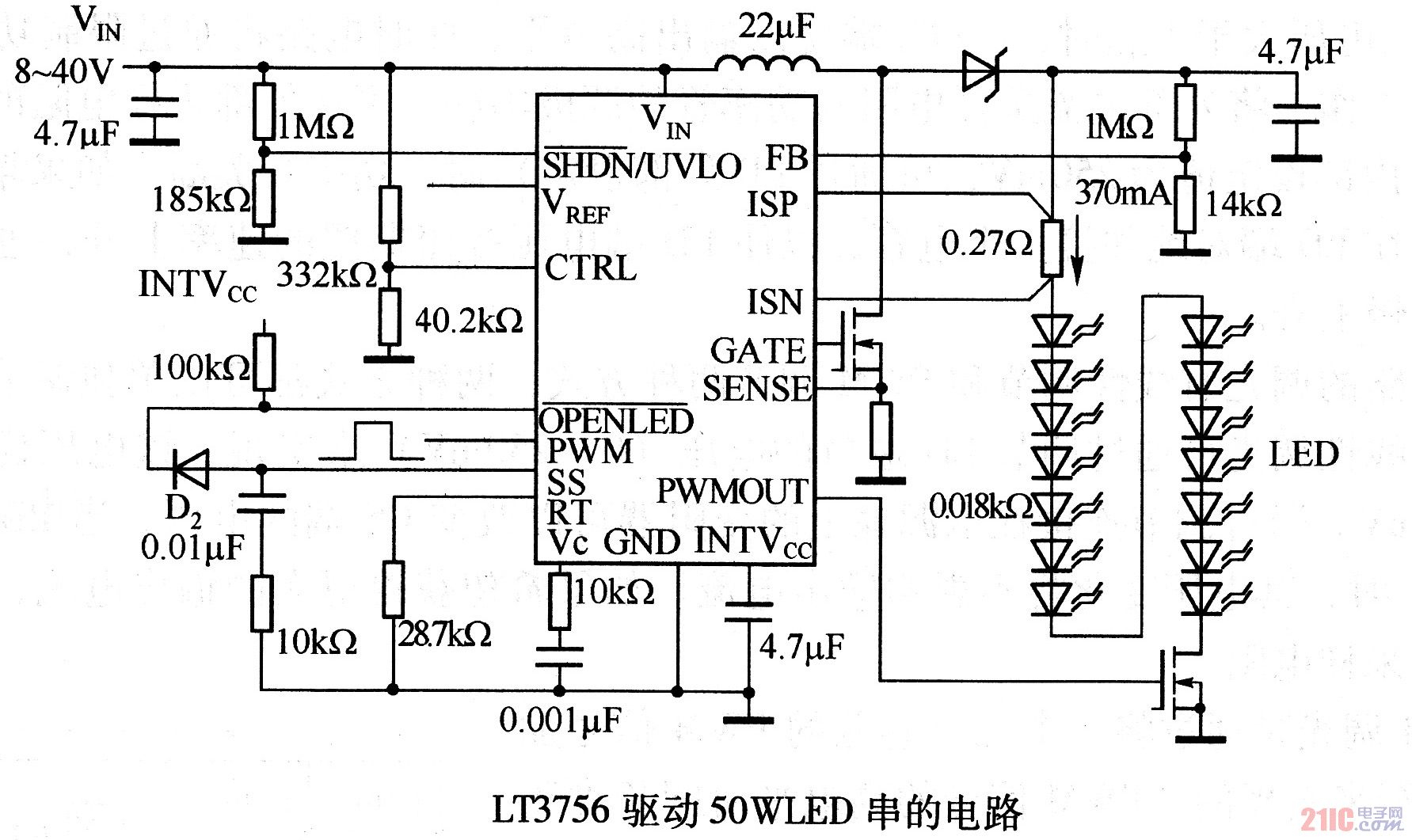 LT3756驅(qū)動50W LED 串的電路.jpg