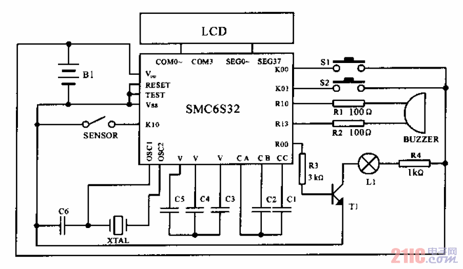 采用EPSON單片機的自行車測量表電路.gif