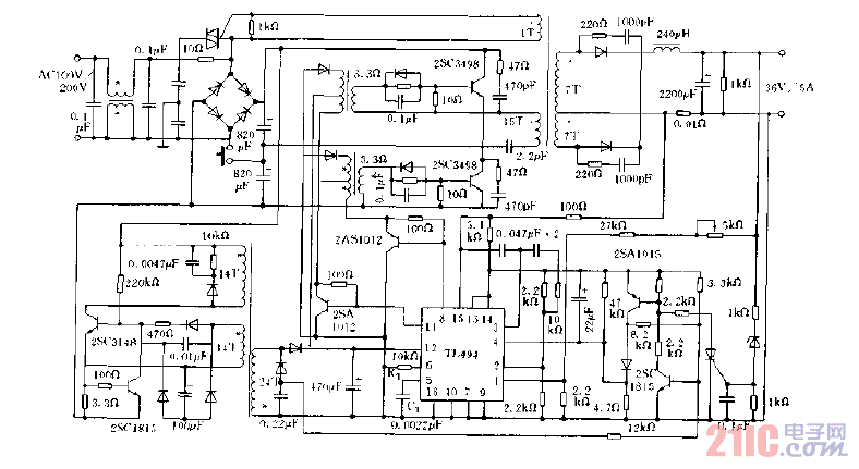 半橋方式實(shí)用開關(guān)穩(wěn)壓電源電路圖.gif