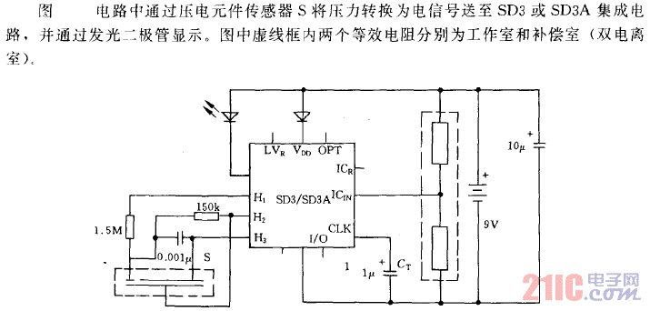 利用發(fā)光二極管作壓電信號發(fā)生器顯示電路.gif