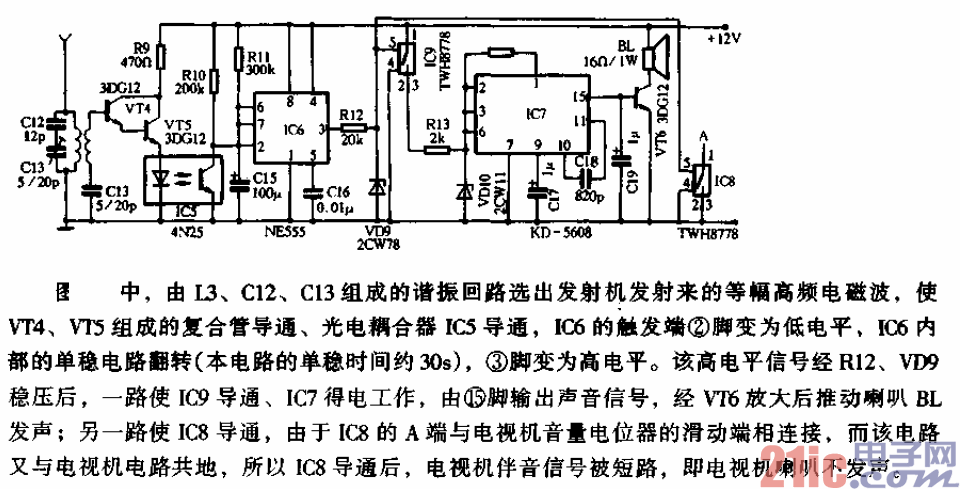 遙控電視門鈴接收及報(bào)警電路.gif