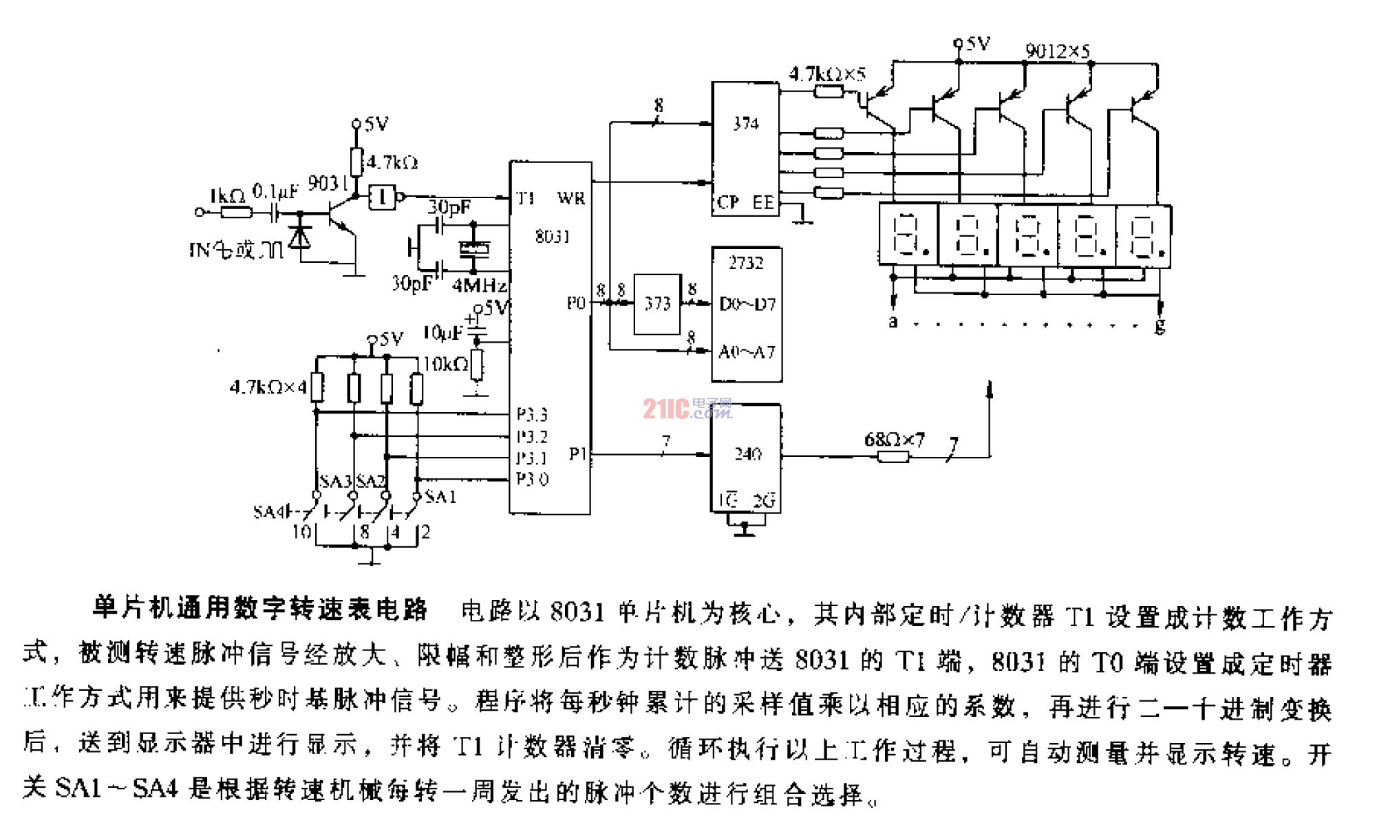 單片機通用數(shù)字轉速表電路.gif