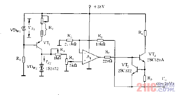 采用運(yùn)放構(gòu)成的可調(diào)穩(wěn)壓電源電路圖.gif