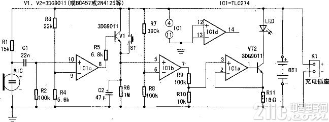 聲控延時(shí)LED燈控制電路圖