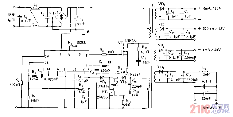 采用SI9120構(gòu)成的電源實例電路圖.gif