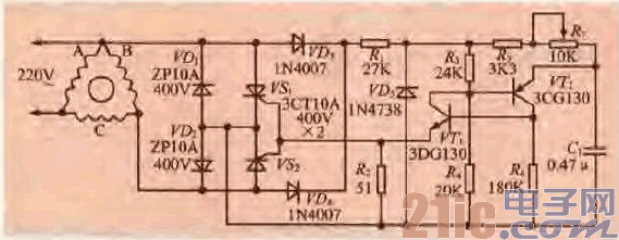 81.一款三相電機用單相電源的啟動電路.gif