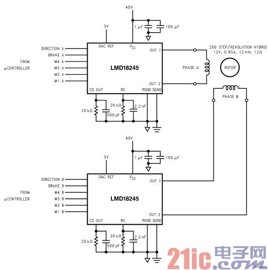 基于LMD18245的雙極步進(jìn)電機(jī)控制電路圖