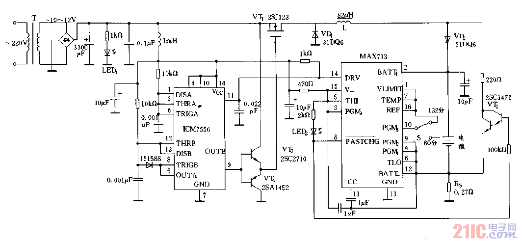 采用MAX713構(gòu)成的開關(guān)穩(wěn)壓方式的充電電路圖.gif