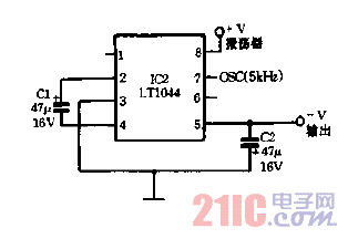 用LT1044產(chǎn)生負電源電路圖.gif