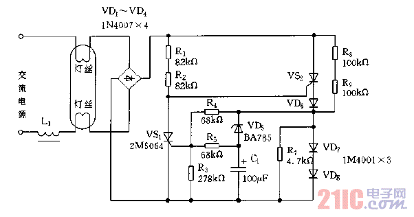 采用晶閘管的電子鎮(zhèn)流器電路圖.gif