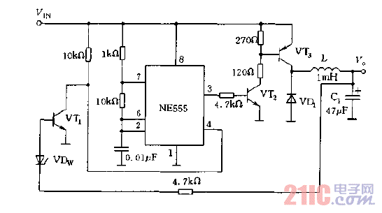 NE555構(gòu)成的開關(guān)式穩(wěn)壓電源電路圖.gif