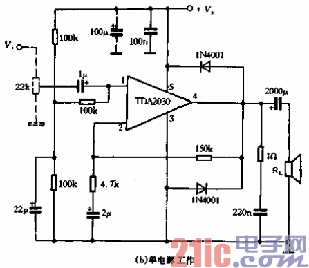 61.TDA2030的應用電路-單電源工作.gif