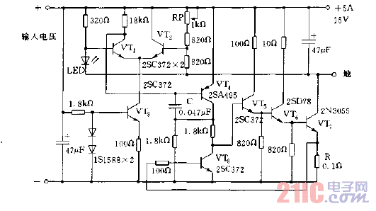 低損耗5A,5V的穩(wěn)壓電源電路圖.gif