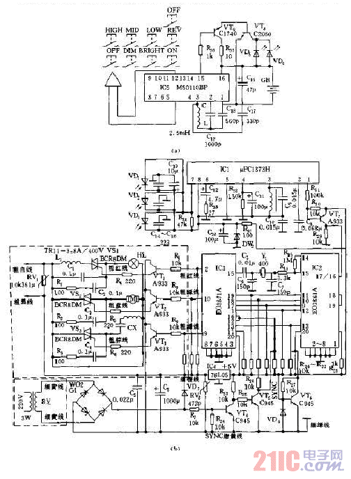 遙控吊扇燈光控制電路圖.gif