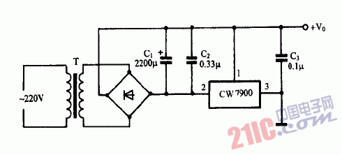 巧用CW7900作正電壓輸出穩(wěn)壓電源電路圖