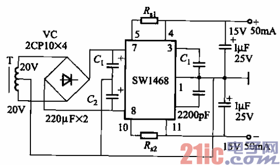 66.采用SW1468穩(wěn)壓塊的雙極性穩(wěn)壓電源電路之一.gif