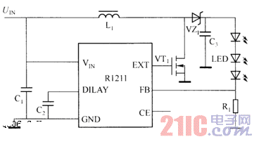 R1211驅(qū)動(dòng)白光LED電路圖.gif