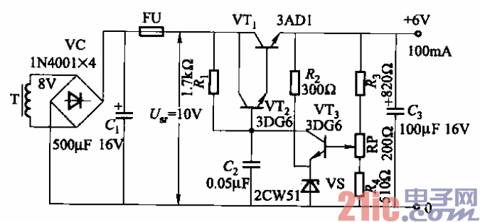 22.采用復(fù)合管的晶體管穩(wěn)壓電源電路.gif