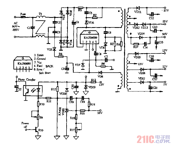 15英寸彩色監(jiān)視器開關(guān)電源電路圖.gif