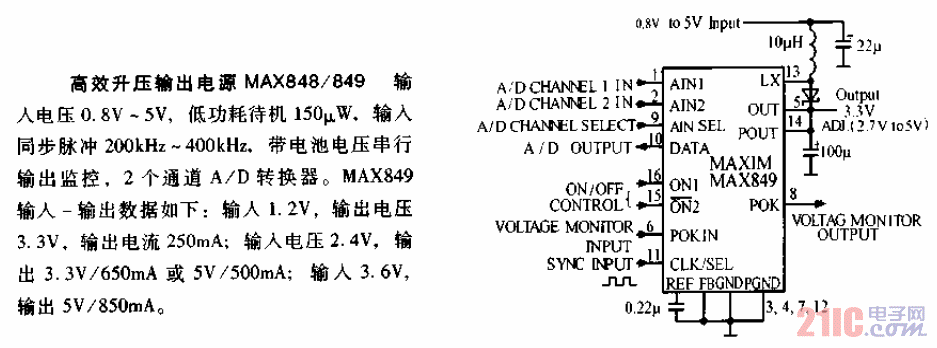 高效升壓輸出電源MAX848電路圖.gif