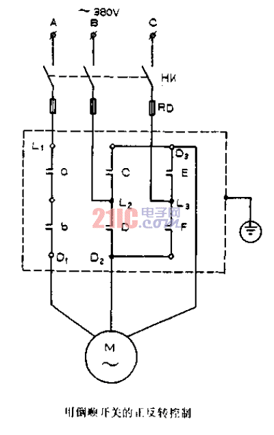 用倒順開關(guān)的正反轉(zhuǎn)控制電路圖.gif
