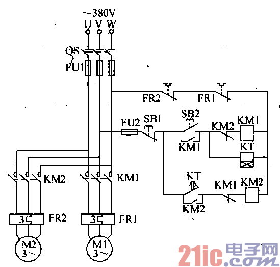 9.兩臺電動機(jī)延時控制電路.gif