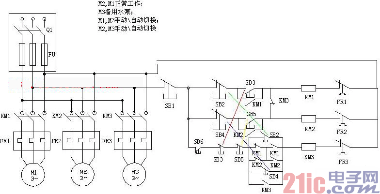 PLC控制水泵電機(jī)接線原理電路圖