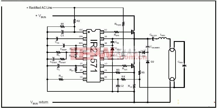 R21571直管型集成電路電子鎮(zhèn)流器電路