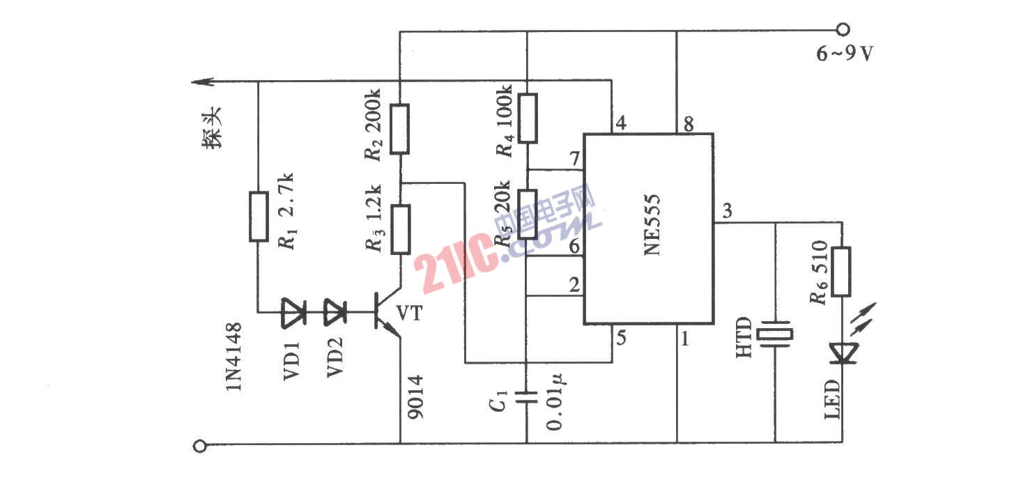 用NE555電路組成的聲光型邏輯筆