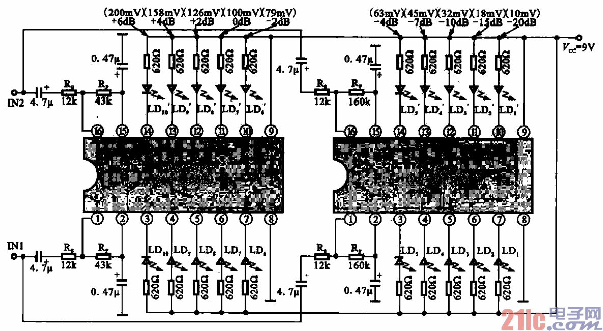 14.采用雙驅(qū)動集成電路的10LED電平表電路.gif