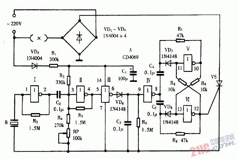 巧用CD4069作聲控電源插座電路圖