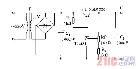 采用TL431構(gòu)成的串聯(lián)穩(wěn)壓電源電路圖.gif