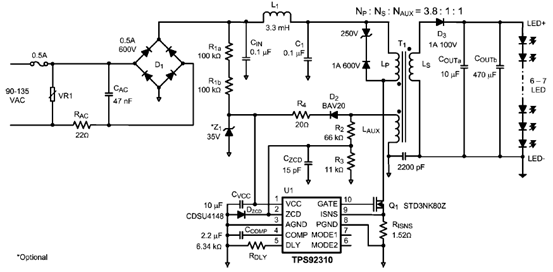 TPS92310大功率LED驅動器的典型應用電路圖