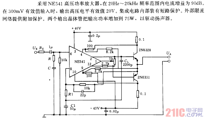具有限流作用的75W音頻放大器電路.gif