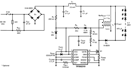 TPS92310大功率LED驅動器的典型應用電路圖
