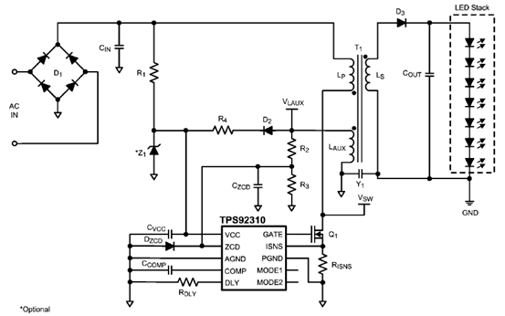 TPS92310大功率LED驅動器的典型應用電路圖