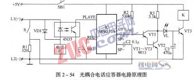 光耦合電話(huà)防盜打器原理圖