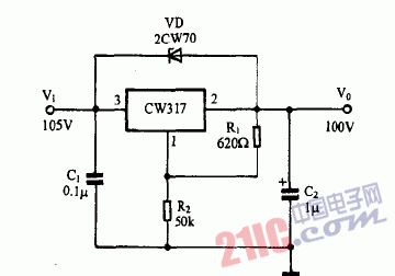 巧用CW317作100V高電壓輸出穩(wěn)壓電源電路圖