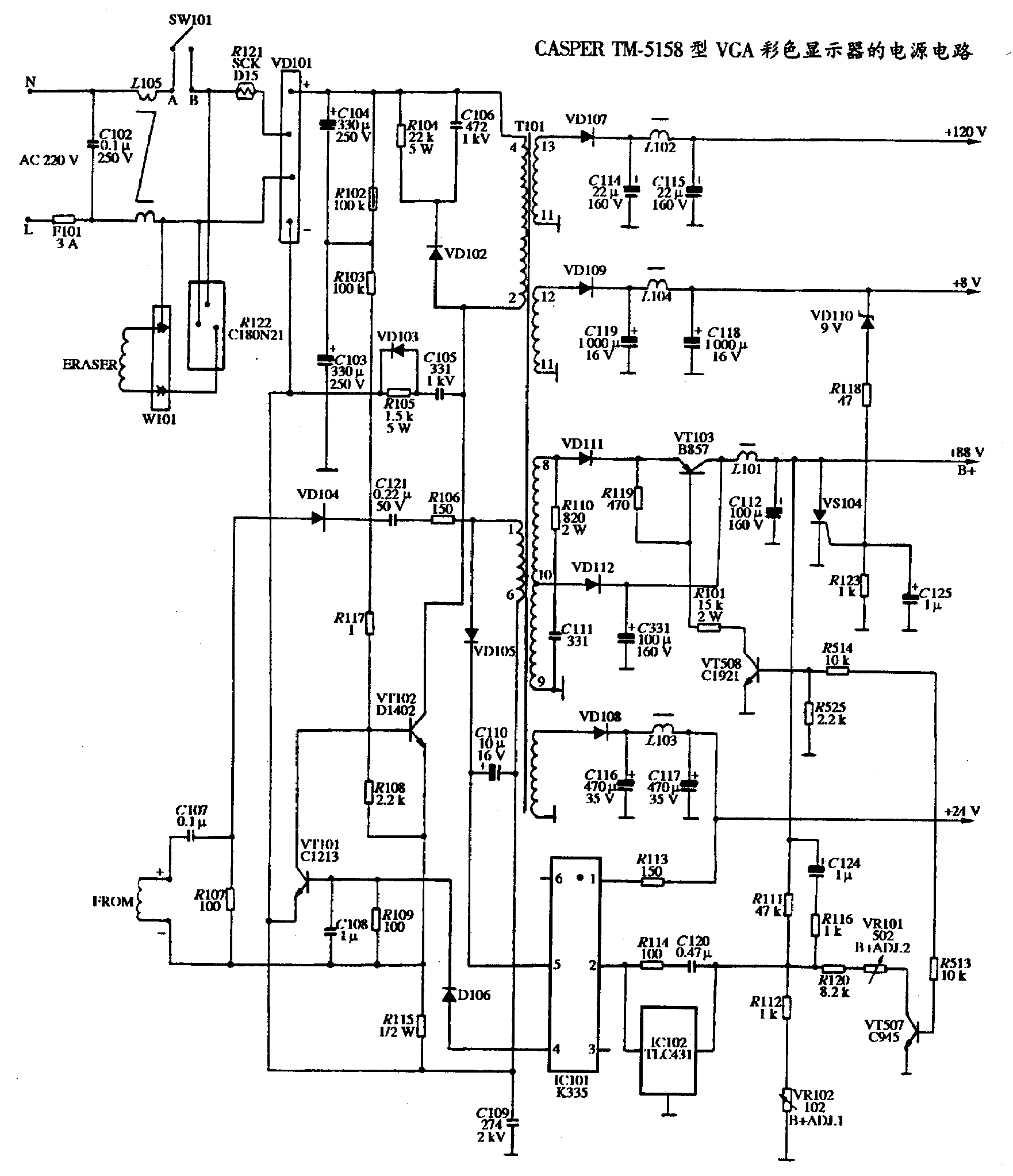 CASPER TM-5158 型VGA彩色顯示器電源電路.gif