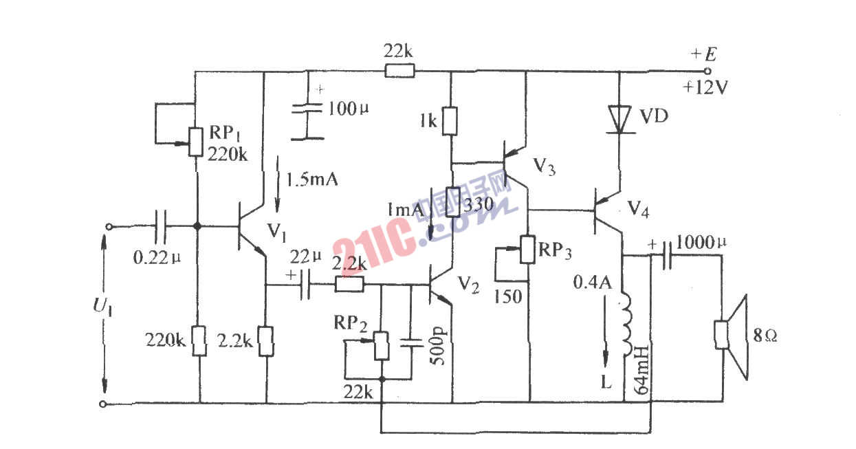 單管0TL功率放大電路圖