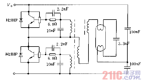 H2BIP應(yīng)用于40W熒光燈電子鎮(zhèn)流器電路圖.gif