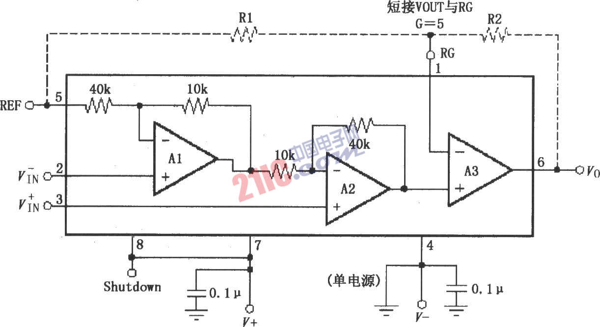 INA331／332的信號(hào)和電源的基本連接電路圖