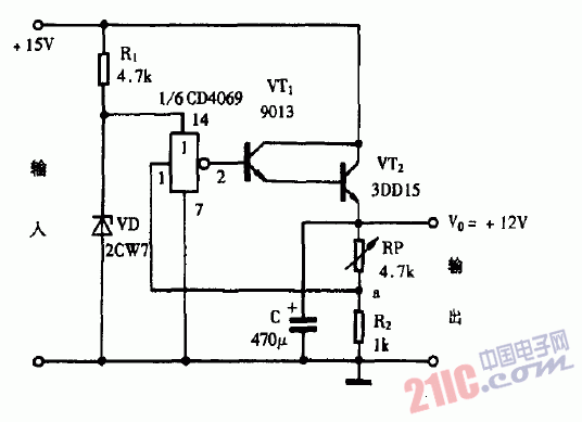 巧用CD4069作穩(wěn)壓電源電路圖