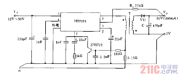 采用HS7076構(gòu)成的變壓器耦合DC,DC變換器電路圖.gif