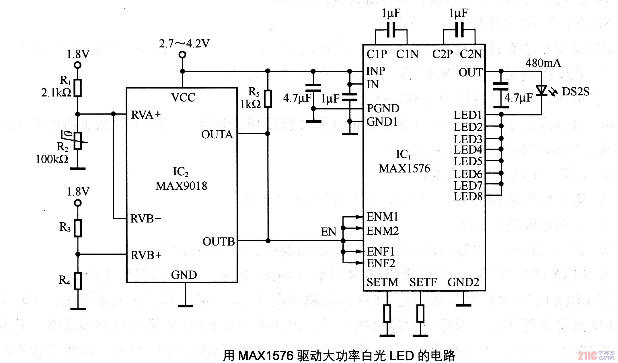 用MAX1578驅(qū)動(dòng)大功率白光LED的電路.jpg