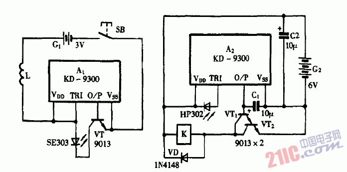 巧用KD9300作紅外遙控延遲開關(guān)電路圖